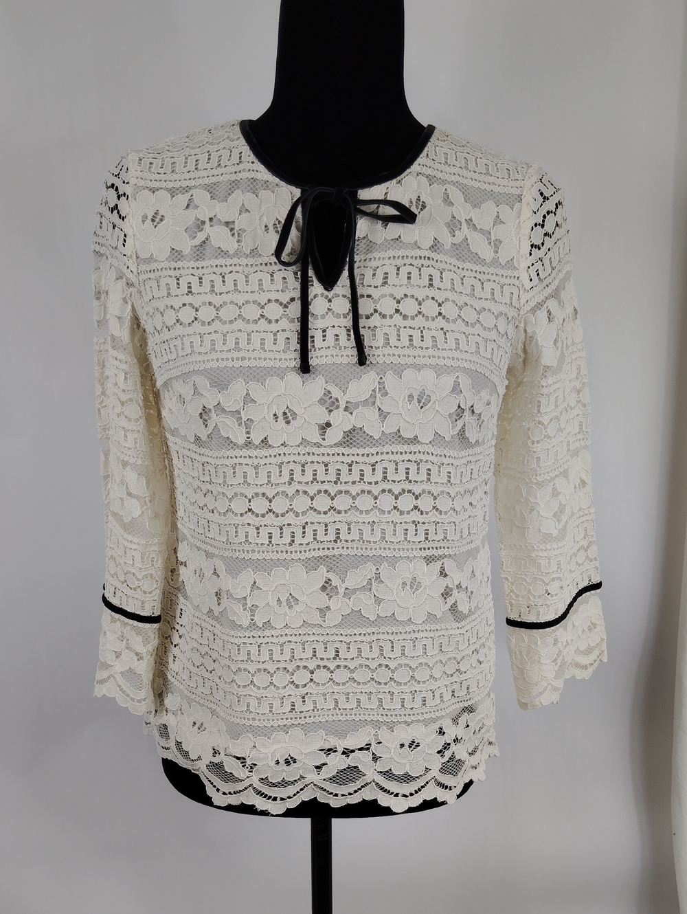 Talbots Petites Lace With Velvet Trim Top